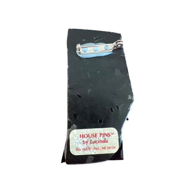 Handcrafted Lucinda House Pin Brooch Red Black Abstract Design Moon Sun 3"x1.5" - Picture 4 of 4